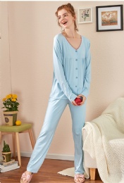 China Factory Drawstring Waist Sleepwear Sets Long Spring Pajamas Women
