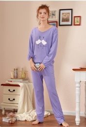 Wholesale Bamboo Fiber Pajama Ladies Long Sleeve Home Suit Women Fashion Pajama Nightwear Nightgown