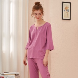 Autumn New Women's Cotton Round Neck Long-sleeved Trousers Simple Casual Home Pajamas Set