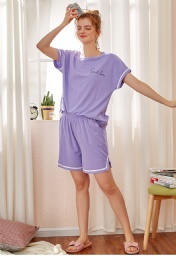 Summer Short Sleeve Cotton Knit Pajamas Sleepwear For Women