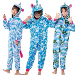 Winter Flannel Unicorn Pijamas Kigurumi Children Costume Wholesale Hot Selling Onesie Animal Kids Pajamas Lovely Christmas