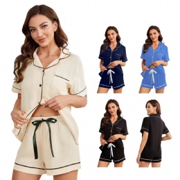 Women's Beautifully Soft Short Sleeve Notch Collar Top and Shorts Pajama Set -