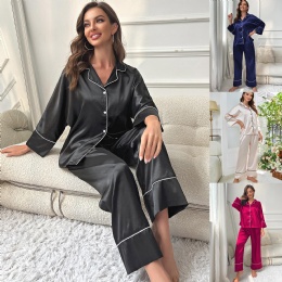 Silk Satin Pajamas Set Women Two-Piece Nightwear Short Sleeve Sleepwear Soft Button Down Loungewear Pjs Set