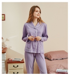 OEM Service Women Breathable Cotton Long Pajamas Set Sleepwear
